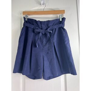 Elizabeth Klein Beyond Vintage Women's Paperbag Shorts Navy Blue Tencel Size XS
